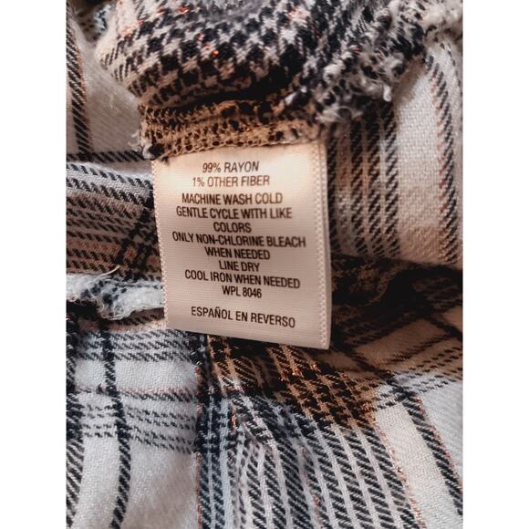 STYLE & CO Flannel Boho Top Blouse Small Plaid Ruffle Peasant Casual Work School - Picture 4 of 6